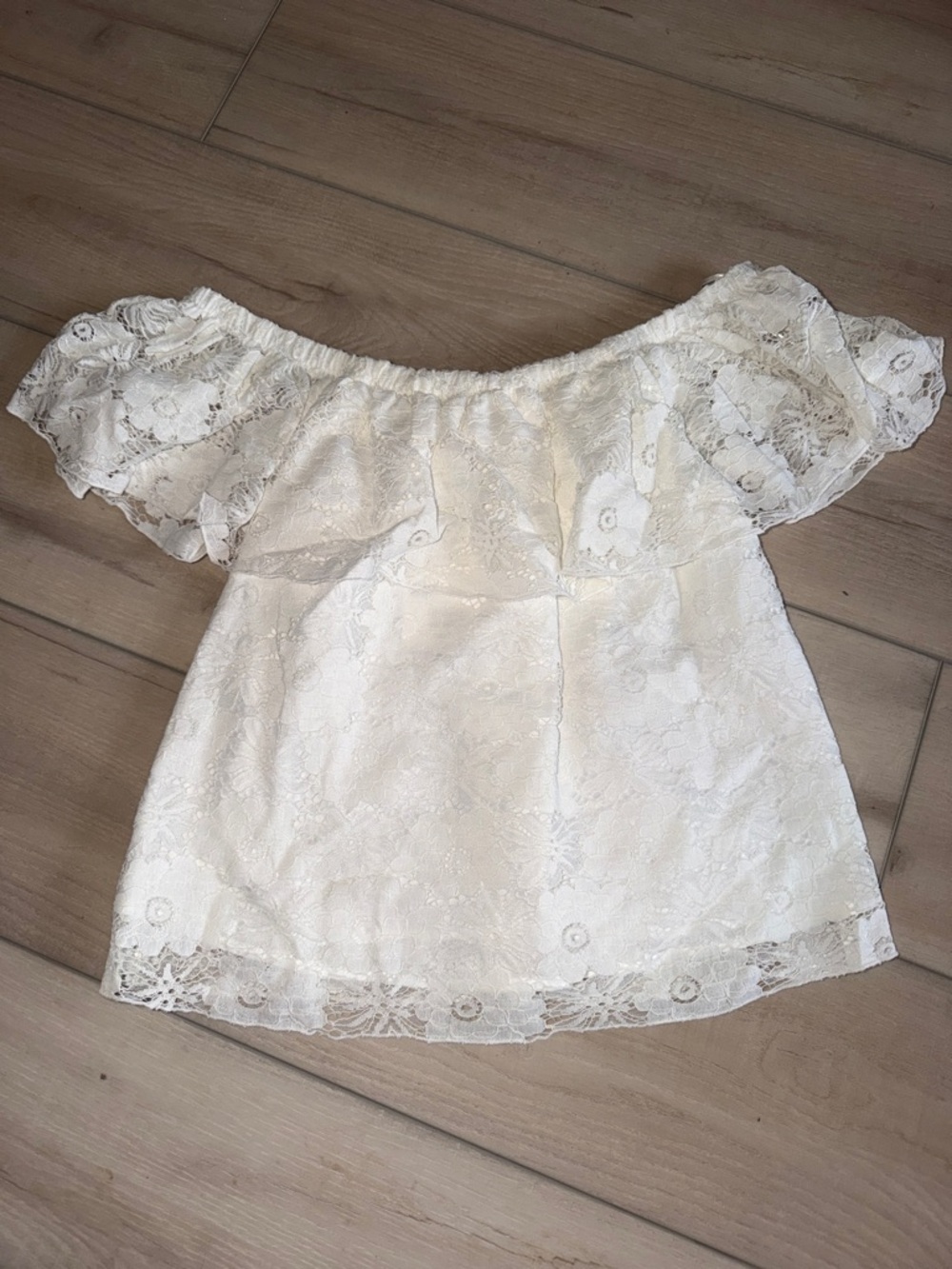 Jack by BB Dakota White Lace Off-Shoulder Ruffle Top